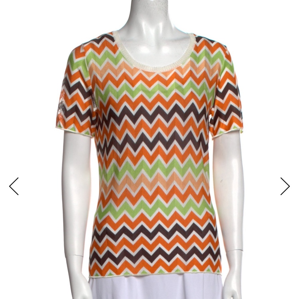 Missoni Orange, Green & Brown Chevron Short Sleeve Top